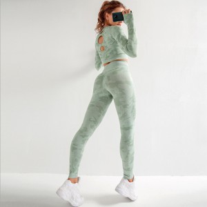 Camouflage Yoga Sportanzug mit schnell trocknendem, atmungsaktivem, ausgehöhltem, nahtlosem Yoga-Anzug